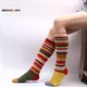 Chaussettes hautes en coton pour femmes bas rayés colorés leggings longs chaussettes