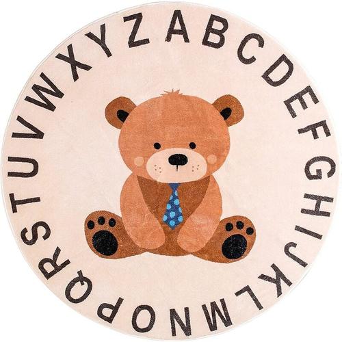 Weicher runder Bären-ABC-Teppich für Kleinkinder und Kinder – rutschfester Alphabet-Teppich und