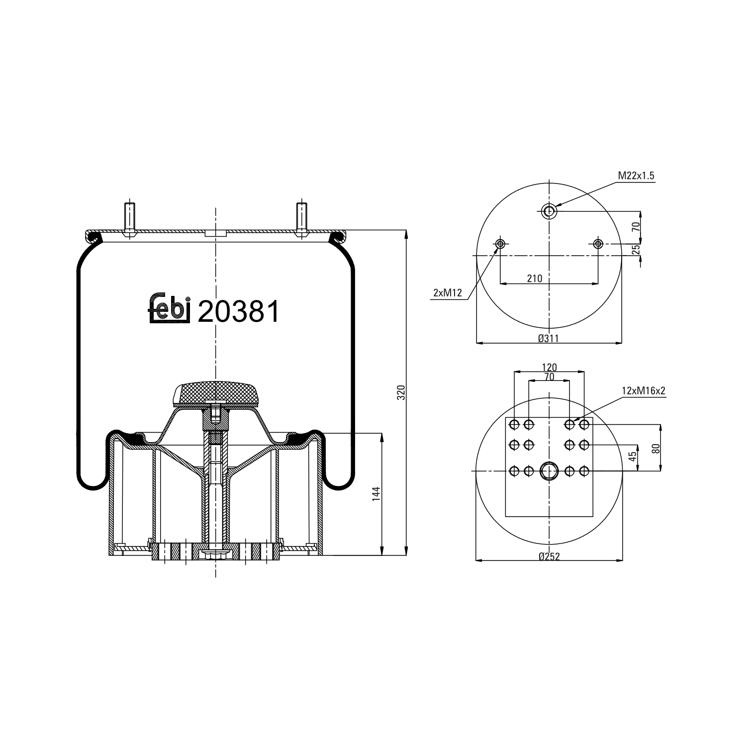 FEBI BILSTEIN Federbalg, Luftfederung Universal mit Kolben 311mm 20381 Image