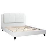 Amy King Size Platform Bed, Vegan Faux Leather Upholstery, White