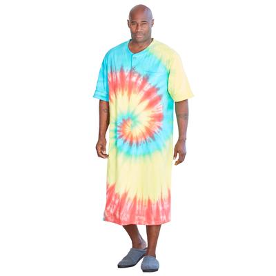 Men's Big & Tall Short-Sleeve Henley Nightshirt by KingSize in Multi Tie Dye (Size 6XL/7XL) Pajamas