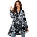 Plus Size Women's Fit-and-Flare Crinkle Tunic by Roaman's in Black Paisley Garden (Size 18 W) Long Shirt Blouse