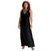 Plus Size Women's Ultrasmooth® Fabric Print Maxi Dress by Roaman's in Black Gold Scroll (Size 30/32) Stretch Jersey Long Length Printed