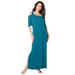 Plus Size Women's Ultrasmooth® Fabric Cold-Shoulder Maxi Dress by Roaman's in Deep Teal (Size 42/44)