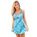 Plus Size Women's Loop Strap Two-Piece Swim Dress by Swim 365 in Blue Watercolor Stripe (Size 40) Swimsuit