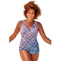 Plus Size Women's Sarong Front One Piece Swimsuit by Swimsuits For All in Blue Faded (Size 10)