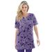 Plus Size Women's Print Notch-Neck Soft Knit Tunic by Roaman's in Violet Lace Paisley (Size L) Short Sleeve T-Shirt