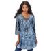 Plus Size Women's V-Neck Printed Tunic by Roaman's in Blue Animal Medallion (Size 12)