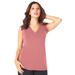 Plus Size Women's Ultrasmooth® Fabric V-Neck Tank by Roaman's in Desert Rose (Size 14/16) Top Stretch Jersey Sleeveless Tee