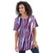 Plus Size Women's Crewneck Ultimate Tee by Roaman's in Purple Textured Stripe (Size S) Shirt