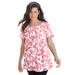 Plus Size Women's Swing Ultimate Tee with Keyhole Back by Roaman's in Coral Watercolor Tulip (Size 4X) Short Sleeve T-Shirt