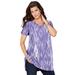 Plus Size Women's Short-Sleeve V-Neck Ultimate Tunic by Roaman's in Lavender Ikat Diamonds (Size 1X) Long T-Shirt Tee