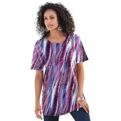 Plus Size Women's Crewneck Ultimate Tee by Roaman's in Purple Textured Stripe (Size 1X) Shirt