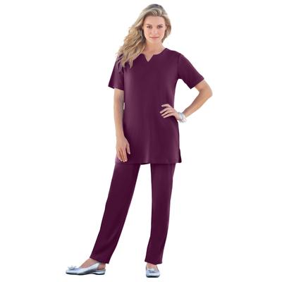Plus Size Women's Notch Neck Soft Knit Tunic by Roaman's in Dark Berry (Size M) Short Sleeve T-Shirt