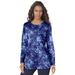 Plus Size Women's Long-Sleeve Crewneck Ultimate Tee by Roaman's in Navy Spray Tie Dye (Size 6X) Shirt