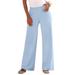 Plus Size Women's Wide-Leg Soft Knit Pant by Roaman's in Pale Blue (Size 5X) Pull On Elastic Waist