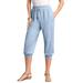 Plus Size Women's Drawstring Soft Knit Capri Pant by Roaman's in Pale Blue (Size 1X)