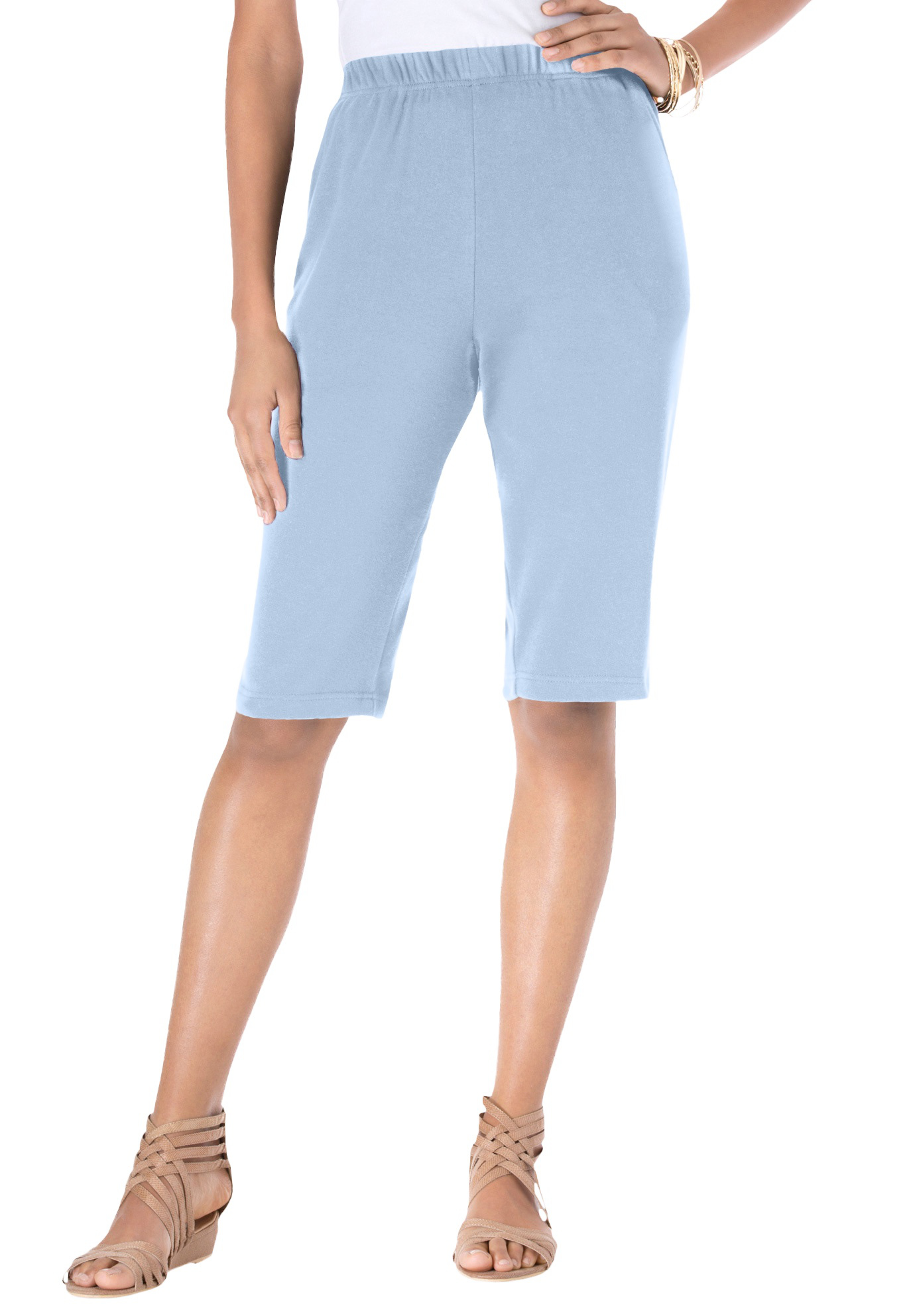 Plus Size Women's Plus Size Soft Knit Pull-on Bermuda Short by Roaman's in Pale Blue (Size L)