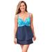 Plus Size Women's Bra-Sized Cross-Front Tankini Top by Swim 365 in Aqua Leopard (Size 46 C)