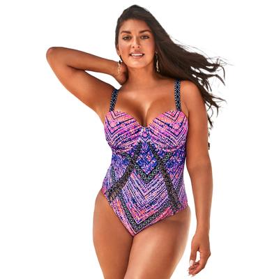 Plus Size Women's Macrame Underwire One Piece Swimsuit by Swimsuits For All in Vibrant Sunset (Size 6)