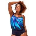 Plus Size Women's Lightweight Scoop Neck Blouson Tankini Top by Swimsuits For All in Navy Sunburst (Size 14)