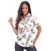 Plus Size Women's Short-Sleeve Kate Big Shirt by Roaman's in White Mixed Flowers (Size 14 W) Button Down Shirt Blouse