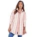 Plus Size Women's Kate Tunic Big Shirt by Roaman's in Desert Rose White Stripe (Size 14 W) Button Down Tunic Shirt