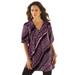 Plus Size Women's Printed Y-Neck Georgette Top by Roaman's in Mauve Orchid Mixed Geo (Size 12 W)