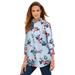 Plus Size Women's Long-Sleeve Kate Big Shirt by Roaman's in Pale Blue Mixed Flowers (Size 44 W) Button Down Shirt Blouse