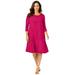 Plus Size Women's Stretch Knit Three-Quarter Sleeve T-shirt Dress by Jessica London in Cherry Red (Size 22 W)