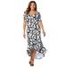 Plus Size Women's Everyday Knit Flounce Hem Maxi Dress by Jessica London in Black White Floral (Size 30 W) Soft & Lightweight Long Length