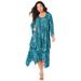 Plus Size Women's Relaxed Jacket Dress Set by Roaman's in Teal Bias Tile (Size 26/28)