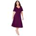 Plus Size Women's Ultimate Ponte Seamed Flare Dress by Roaman's in Dark Berry (Size 34 W)
