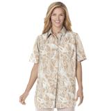 Plus Size Women's Three-Quarter Sleeve Peachskin Button Front Shirt by Woman Within in New Khaki Paisley (Size 3X) Button Down Shirt