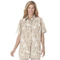 Plus Size Women's Three-Quarter Sleeve Peachskin Button Front Shirt by Woman Within in New Khaki Paisley (Size 1X) Button Down Shirt