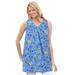 Plus Size Women's Perfect Printed Sleeveless Shirred V-Neck Tunic by Woman Within in French Blue Jacquard Floral (Size 34/36)