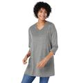 Plus Size Women's Perfect Three-Quarter Sleeve V-Neck Tunic by Woman Within in Medium Heather Grey (Size 4X)