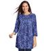 Plus Size Women's Perfect Printed Three-Quarter Sleeve Crewneck Tunic by Woman Within in Evening Blue Paisley (Size 1X)