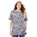 Plus Size Women's Perfect Printed Short-Sleeve Boatneck Tunic by Woman Within in Heather Grey Field Floral (Size L)