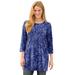 Plus Size Women's Perfect Printed Three-Quarter-Sleeve Scoopneck Tunic by Woman Within in Evening Blue Paisley (Size 5X)