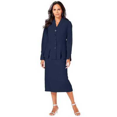 Plus Size Women's Two-Piece Skirt Suit with Shawl-Collar Jacket by Roaman's in Navy (Size 24 W)