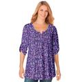 Plus Size Women's 7-Day Three-Quarter Sleeve Pintucked Henley Tunic by Woman Within in Radiant Purple Flower Garden (Size 4X)