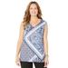 Plus Size Women's AnyWear V-Neck Tank by Catherines in Navy Scarf Print (Size 1X)