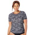 Plus Size Women's Chlorine Resistant Swim Tee by Swimsuits For All in Black Abstract Stripe (Size 16)