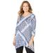 Plus Size Women's AnyWear Fluid Tunic by Catherines in Navy Scarf Print (Size 1X)