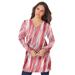 Plus Size Women's Long-Sleeve V-Neck Ultimate Tunic by Roaman's in Coral Textured Stripe (Size 2X) Long Shirt
