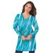 Plus Size Women's Long-Sleeve V-Neck Ultimate Tunic by Roaman's in Ocean Textured Stripe (Size 2X) Long Shirt