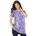 Plus Size Women's Short-Sleeve V-Neck Ultimate Tunic by Roaman's in Lavender Ikat Diamonds (Size M) Long T-Shirt Tee