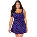 Plus Size Women's Chlorine Resistant Tank Swimdress by Swimsuits For All in Electric Purple Waves (Size 34)