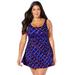 Plus Size Women's Chlorine Resistant Tank Swimdress by Swimsuits For All in Electric Purple Waves (Size 14)